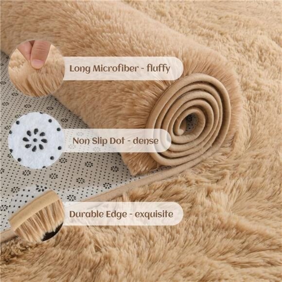 Soft Area Rugs for Living Room Bedroom Plush Fluffy Rug 6x9 Feet, Beige Shag Rug - Picture 4 of 7